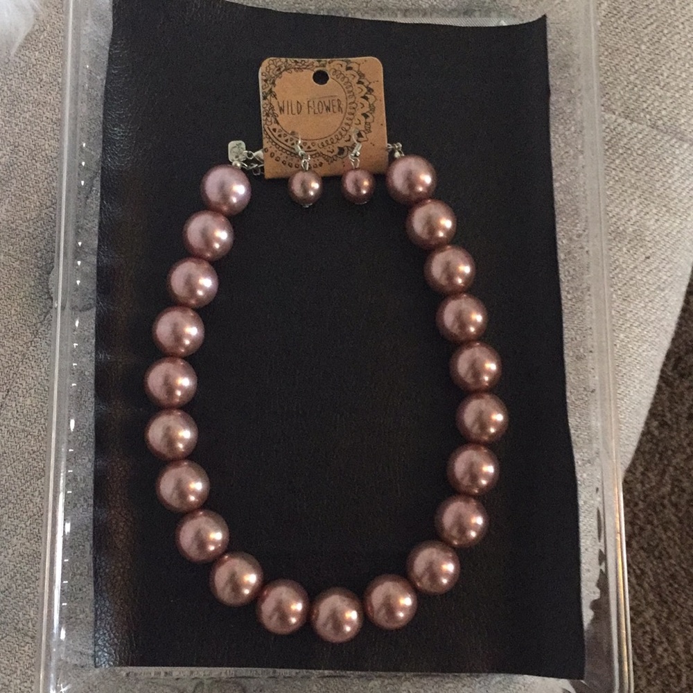 Bronze/brown chunky pearl necklace set w/earrings